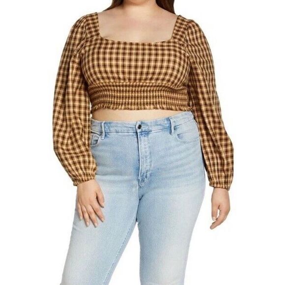 BP Nordstrom NWT Crop Top Tan Black Jorja
Text Plaid Dreamy Smocked Sz 3X NEW - Picture 1 of 6